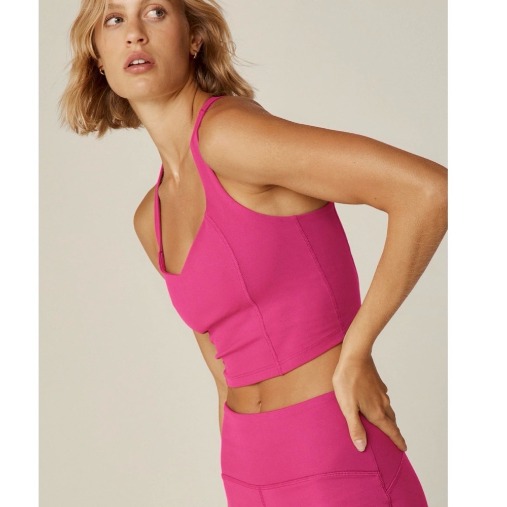 Beyond Yoga Powerbeyond pink workout set tank and biker shorts